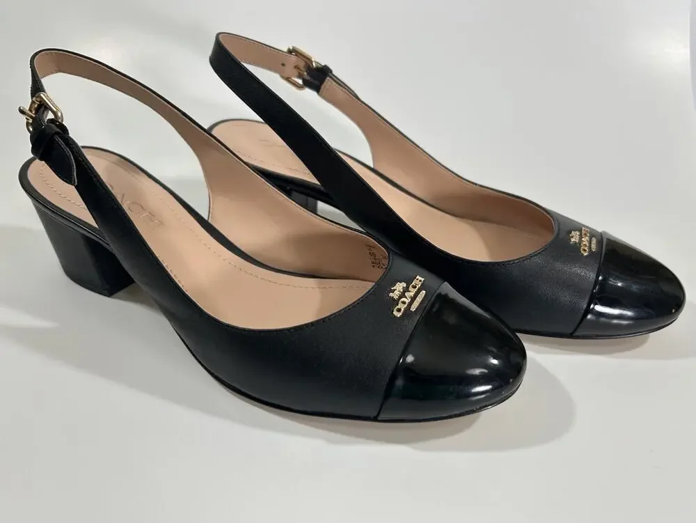 Coach Erica Leather Slingbacks Black Patent FG4251 - Size 8B